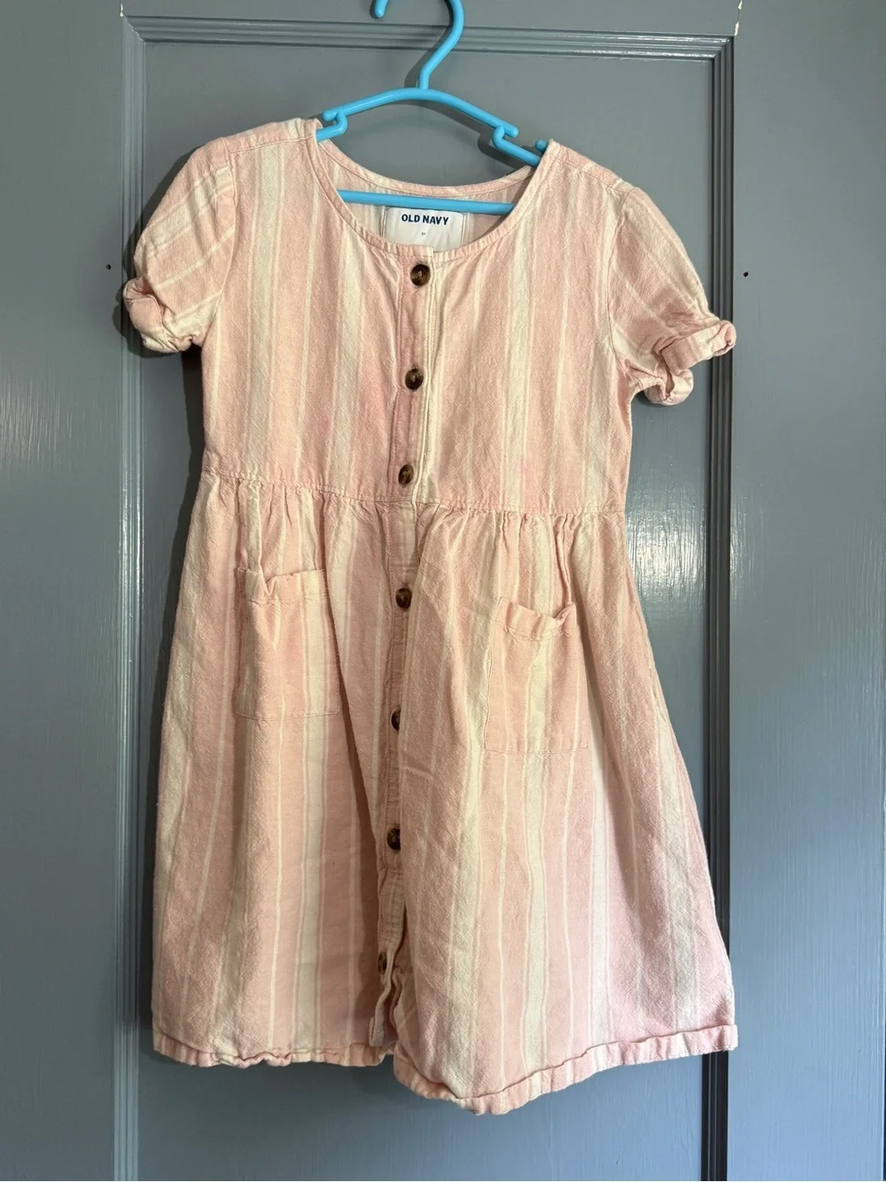 Old Navy Light Pink Striped Button-Front Girls' Casual Dress